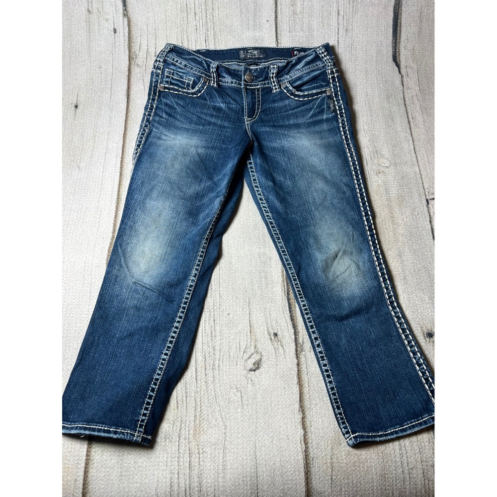 Silver Jeans Co Suki Mid Capri Women 30 Dark Wash Y2K Thick Stitch Boho Cropped